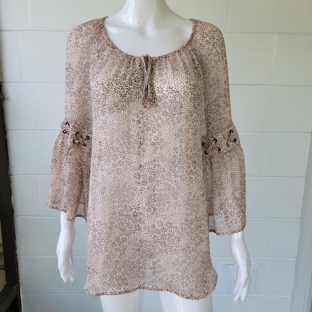 Style&Co Peasant Blouse Pink Floral Womens Large Boho Cottagecore